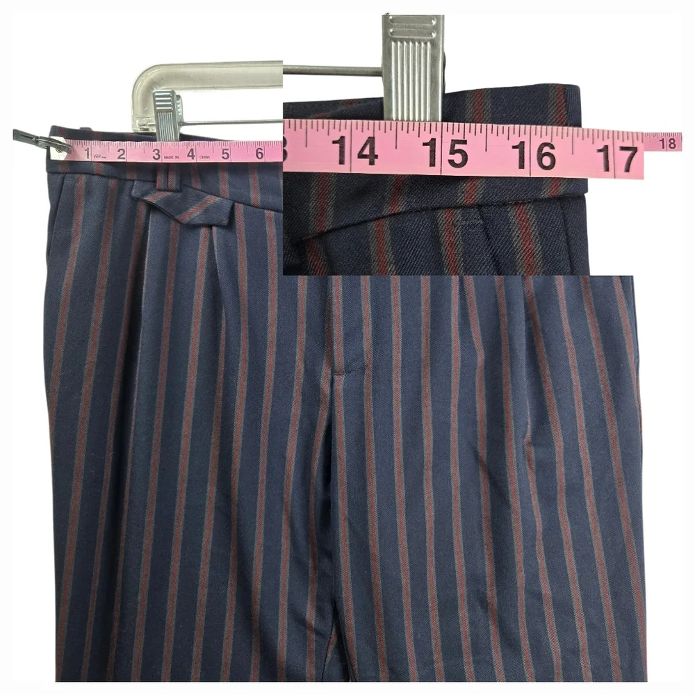 By Anthropologie Low-Rise Striped Flare Pants Cuffed Hem Blue Red